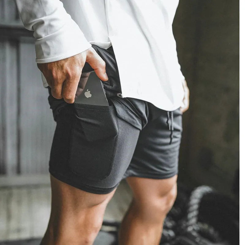 Men’s 2-in-1 Running Shorts Quick-Dry Gym Fitness