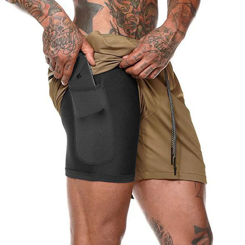 Men’s 2-in-1 Running Shorts Quick-Dry Gym Fitness