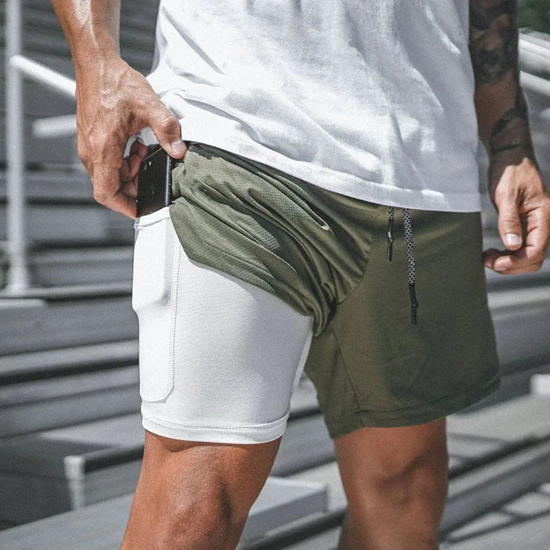 Men’s 2-in-1 Running Shorts Quick-Dry Gym Fitness