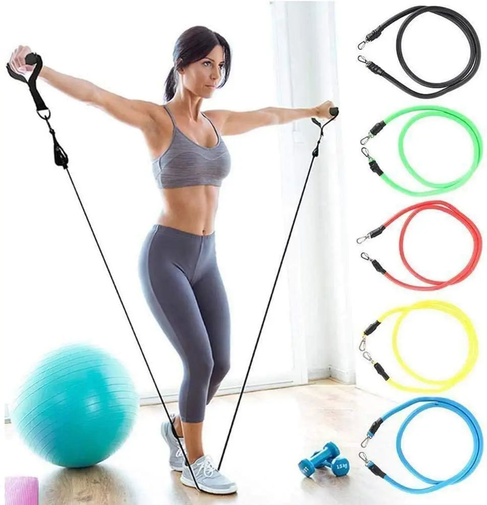 11 pc. Latex resistance Pull band ropes for Pilates, yoga, CrossFit, and fitness