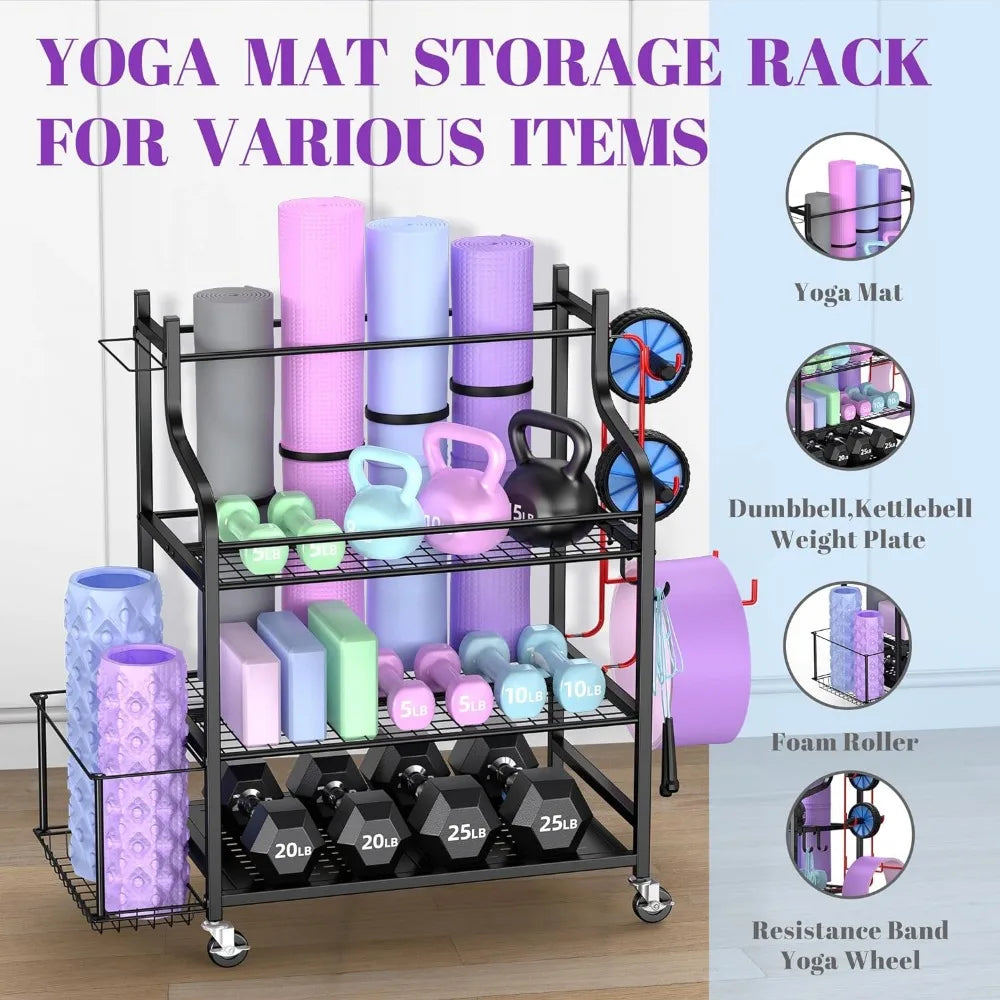 Home Gym Storage Rack for Dumbbells, Kettlebells, Foam Roller, Yoga Strap and Resistance Bands