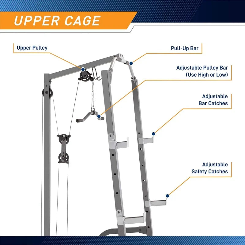 Deluxe Cage System with Weightlifting Bench, All-in-One Home Gym Equipment