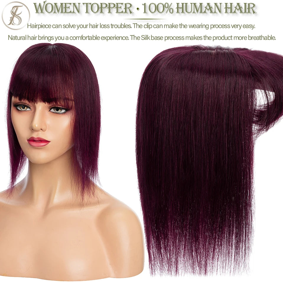 Women's Natural Hair Toppers, 100% Human Hair Extensions