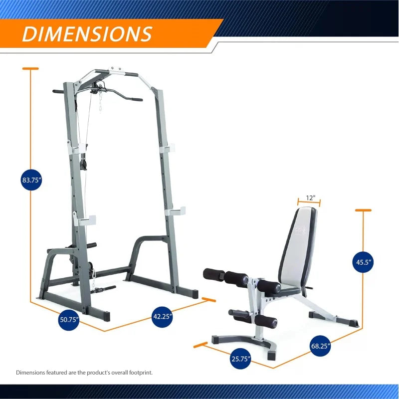 Deluxe Cage System with Weightlifting Bench, All-in-One Home Gym Equipment