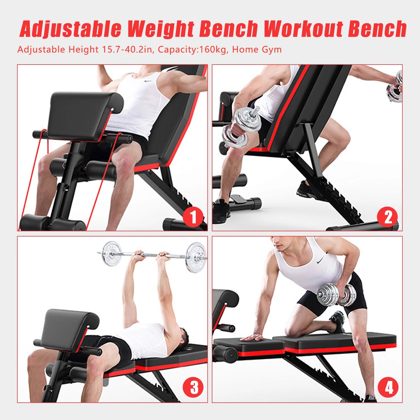 Full Body Strength Training, Adjustable Weight Bench 160kg Weight Capacity