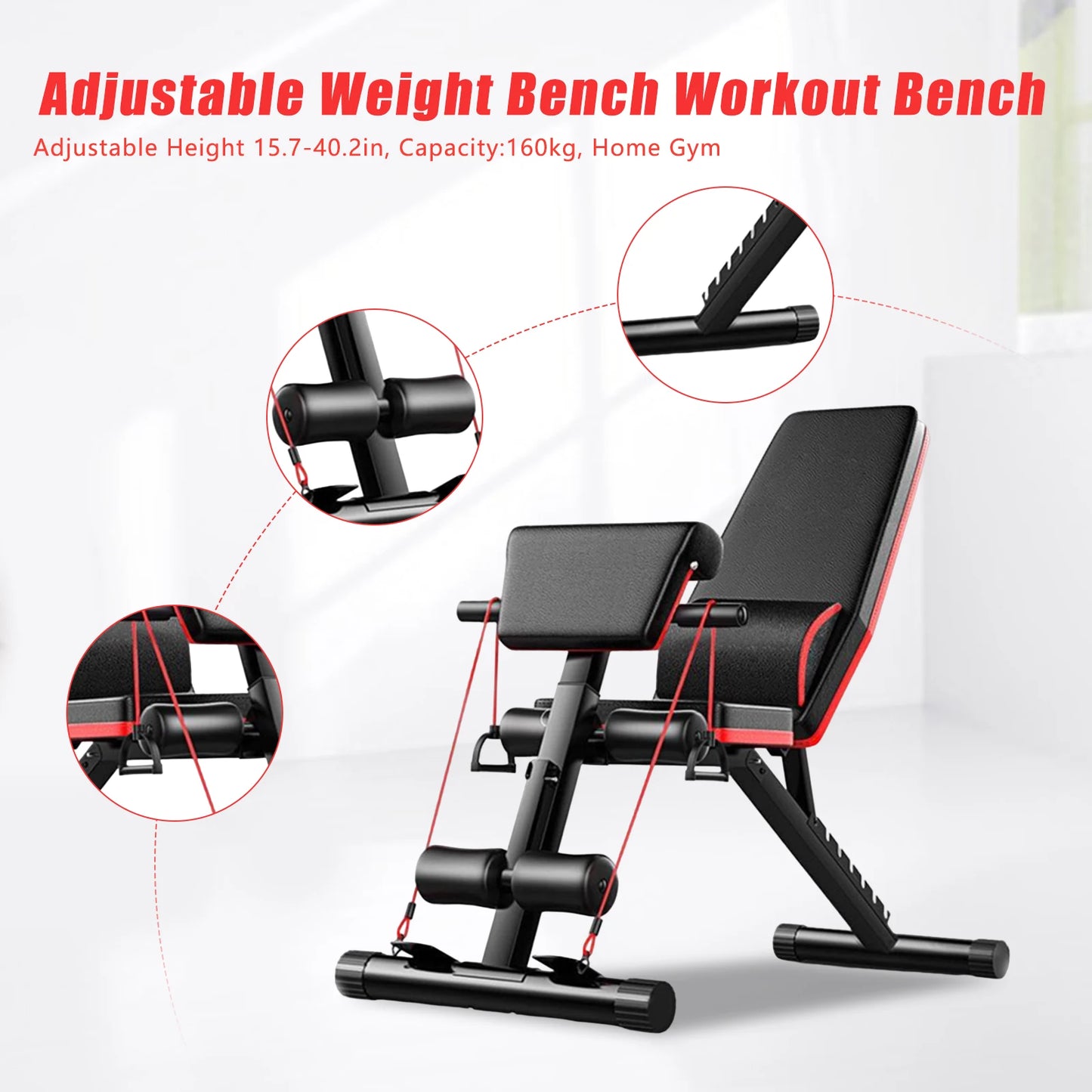 Full Body Strength Training, Adjustable Weight Bench 160kg Weight Capacity