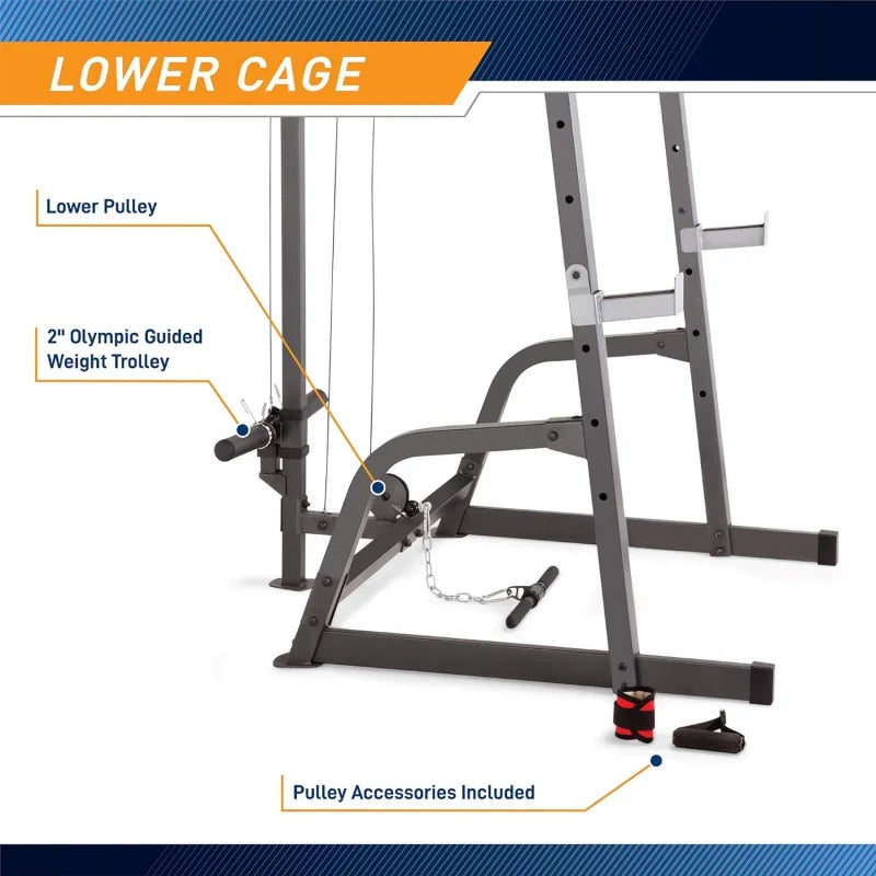 Deluxe Cage System with Weightlifting Bench, All-in-One Home Gym Equipment