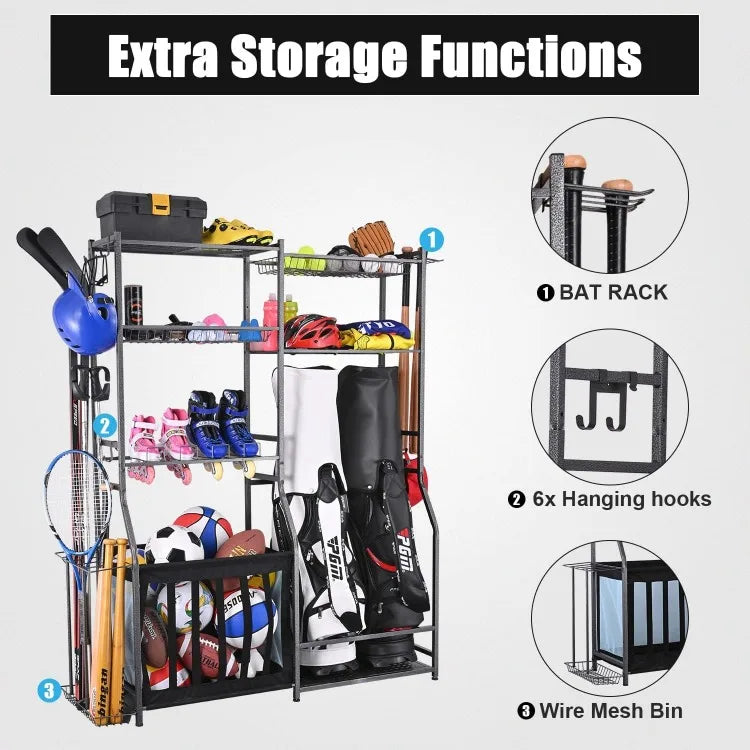 Garage Sports Equipment Storage rack, 2 Golf Bag Storage Stand