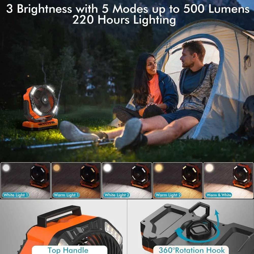 40000mAh Battery Operated Camping Fan, Rechargeable Auto Oscillation, Remote Control Timer