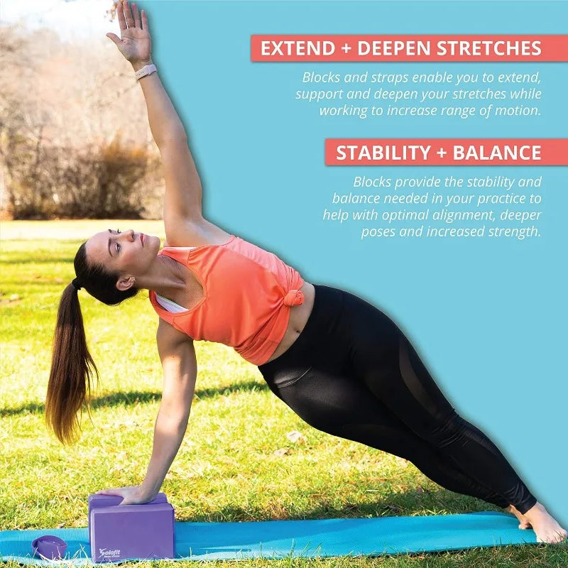 Yoga Blocks (2) with 6ft Yoga Strap – for Stretching, Balance Pilates, Dancers, Flexibility