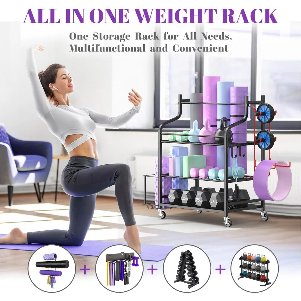 Home Gym Storage Rack for Dumbbells, Kettlebells, Foam Roller, Yoga Strap and Resistance Bands