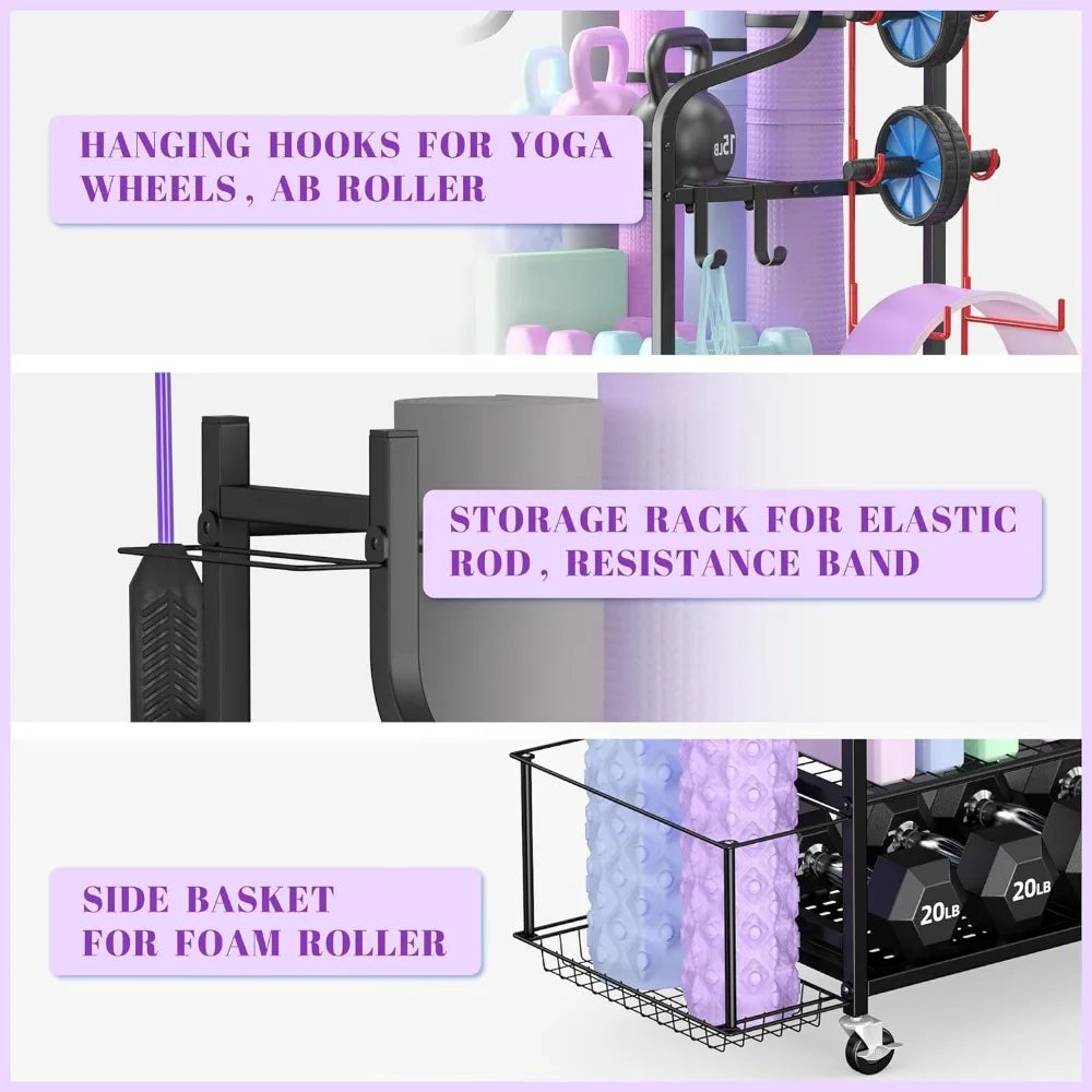 Home Gym Storage Rack for Dumbbells, Kettlebells, Foam Roller, Yoga Strap and Resistance Bands